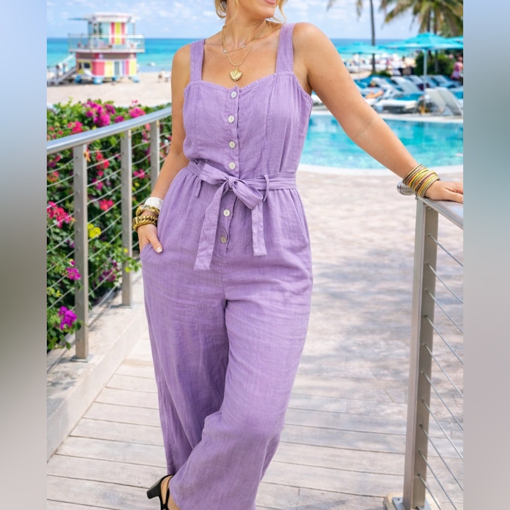 Made in Italy Linen Button-Down Jumpsuit